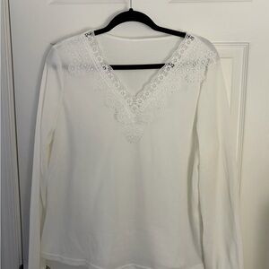 Amazon Essentials White Lace V-Neck Blouse